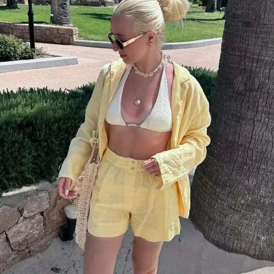 YENKYE New 2025 Women Vintage Elastic Waist With Pockets Casual Shorts Summer pantalones cortos