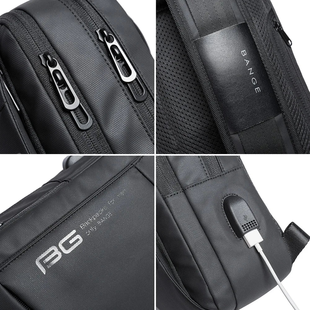 BANGE Men Bag Oxford USB Sling bag 7.9 inch Male Chest Bag Crossbody Bag For Man Moto Biker Shoulder Bags Black New Fashion Bag