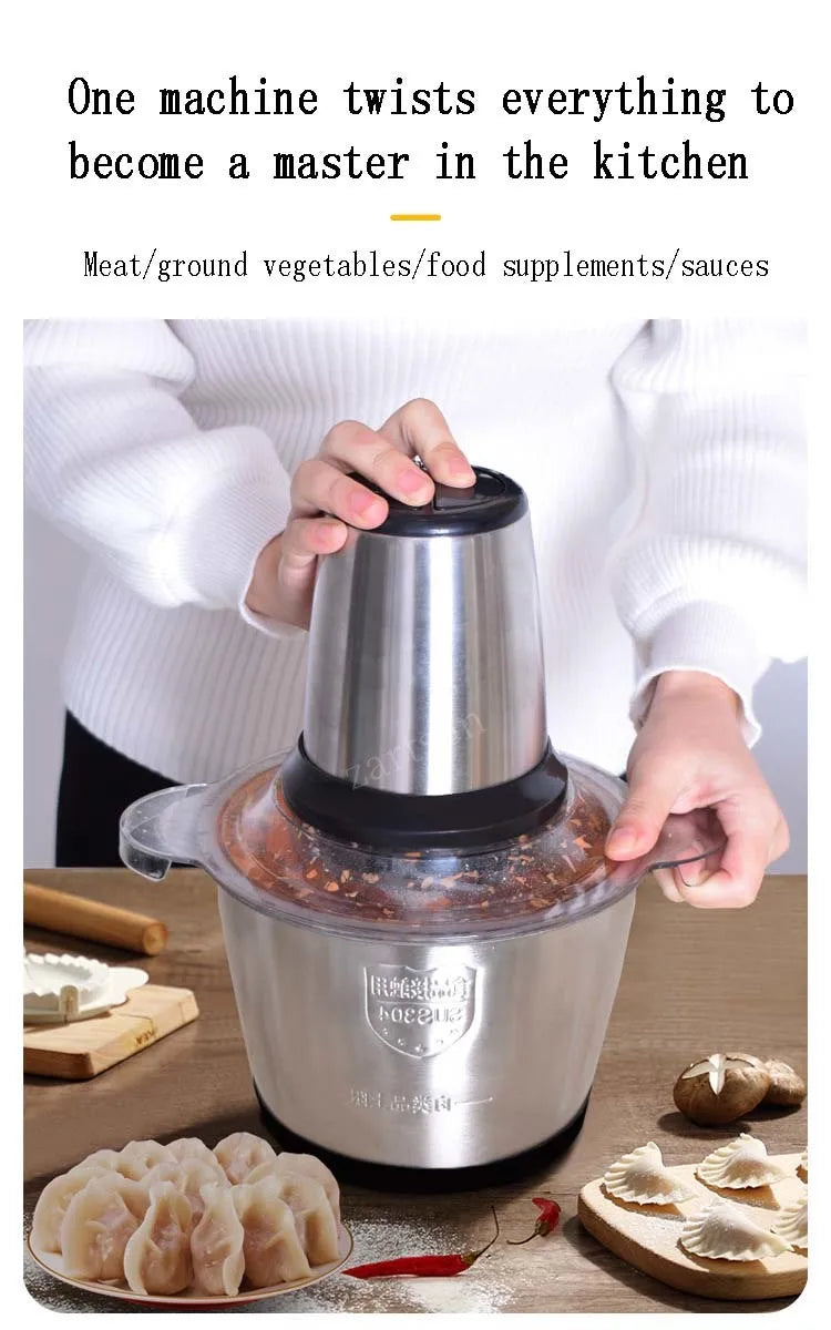 2 Speeds 30000W Stainless Steel 2L/3L Capacity Electric Chopper Meat Grinder Mincer Food Processor Slicer
