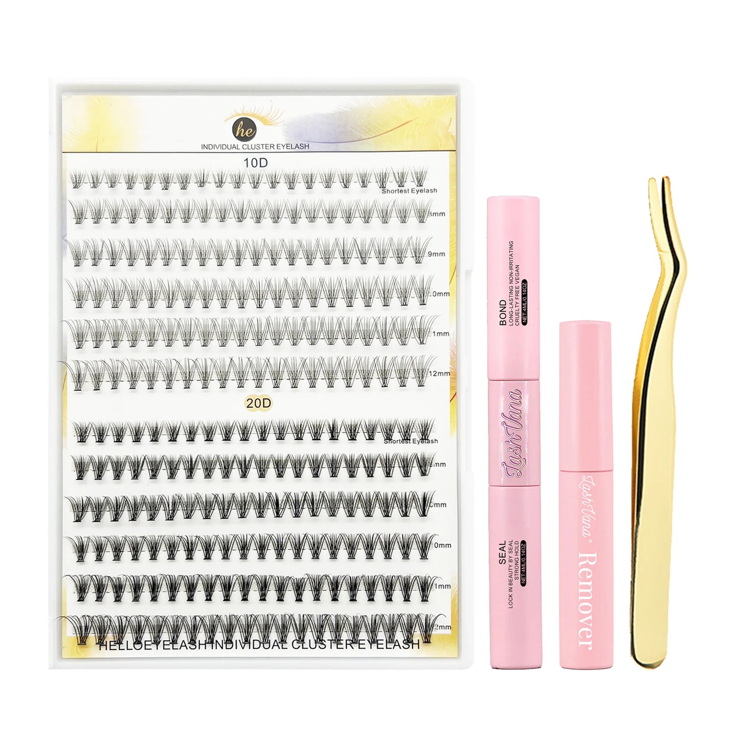 Eyelashes 240PCS Clusters Lash Bond and Seal Makeup Tools DIY Lashes Extension Kit for Lashes Tweezers Waterproof  Eyelashes Set