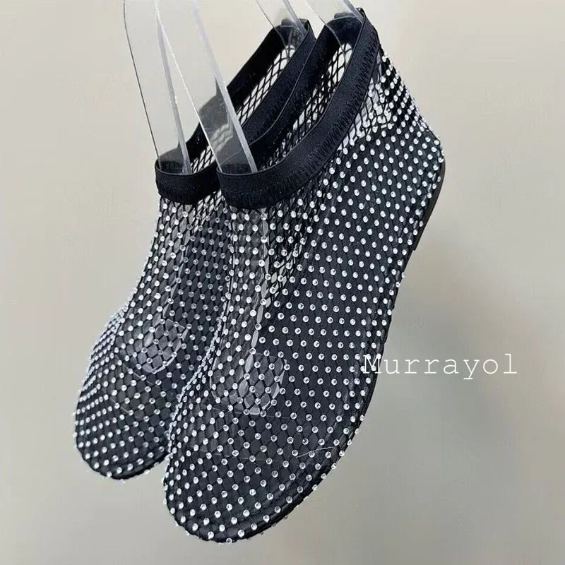 New Round Toe Mesh Breathable Mary Jane Shoes Women Solid Color Flat Shoes Summer Leisure Vacation Single Shoes Loafers