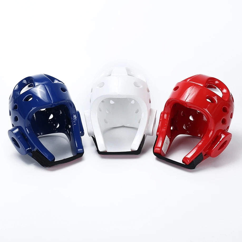 White Taekwondo Helmet Red Black BLue Headgear Face Mask Karate Kick Boxing Head Guard for Kids Adult Logo Customized Quality