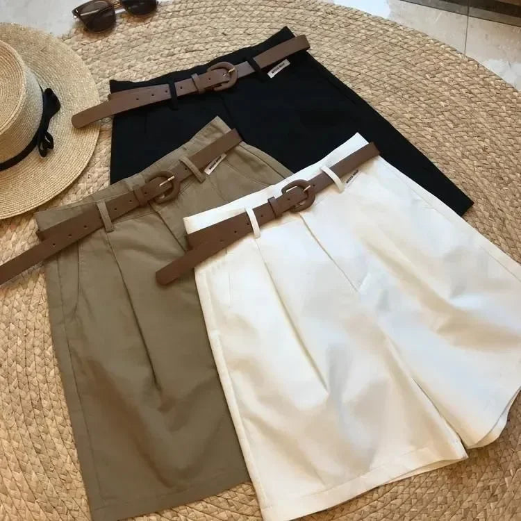 Wide Leg Shorts for Women Summer Thin Cotton A Line Short Pants Office Lady Classic Loose Casual Zipper Women‘s Shorts   high