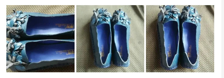 Genuine Leather Ballet Flats Women's Slip On Loafers Vintage Handmade Flower Soft Muffin Platform Casual Walk Dress Shoes Woman