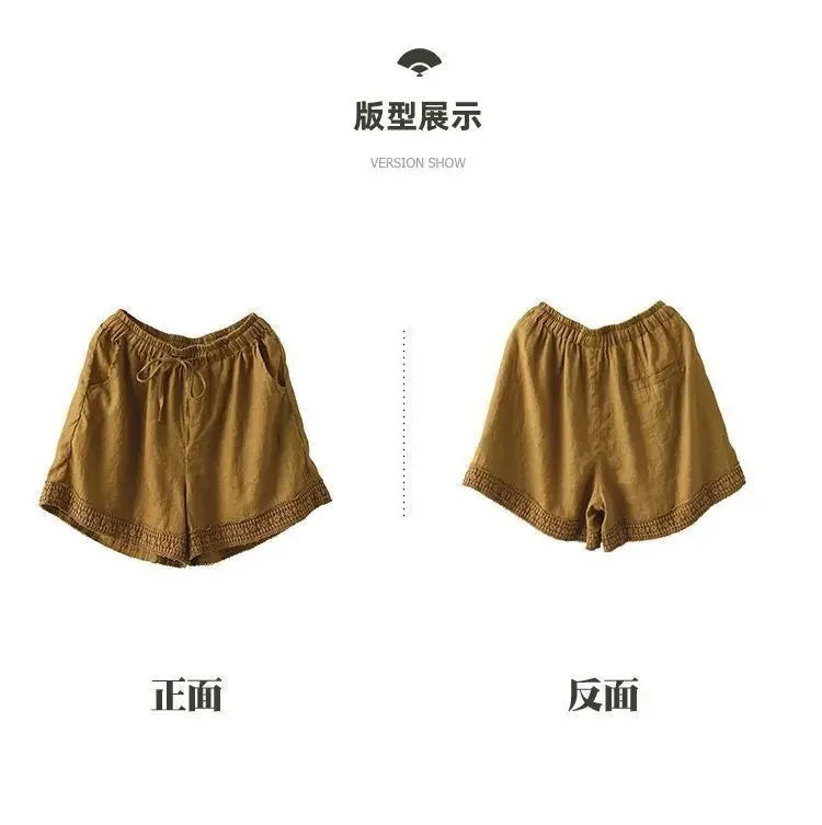 Cotton and Linen Shorts for Women Wearing Thin Mother Cotton and Linen Pants for Women Large Size Casual Linen Wide-leg Pants