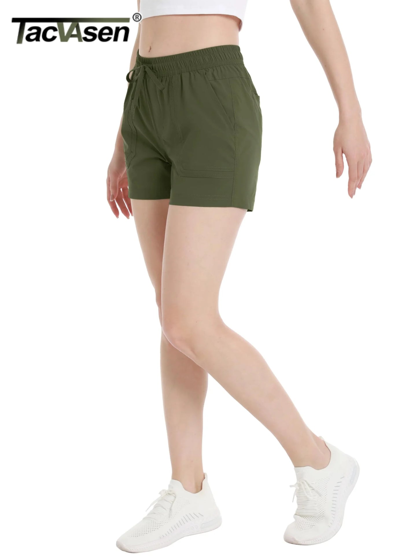 TACVASEN Quick Dry Hiking Cargo Shorts Womens Summer Outdoor Athletic Short Pants Elastic Waist Drawstring 4 Pockets Gym Shorts
