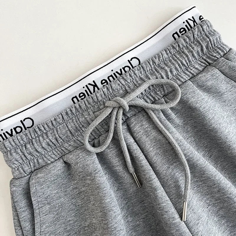 High Waist Drawstring Elastic Shorts Casual Sports Hot Pants Women's Summer New Letter Print Slimming Fake Two-Piece Pants