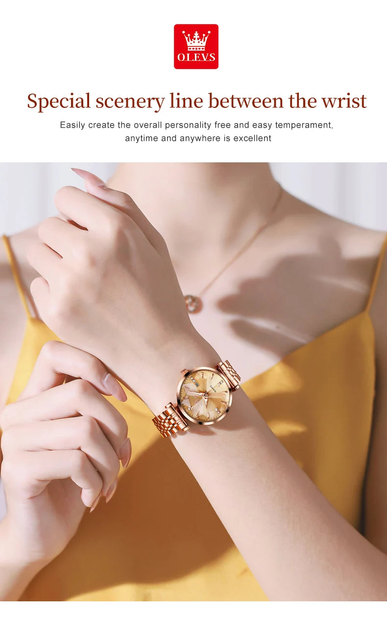 OLEVS Women Luxury Jewelry Quartz Watch Waterproof Stainless steel Strap Rose Gold Watch for Women Fashion Watch Bracelet Set