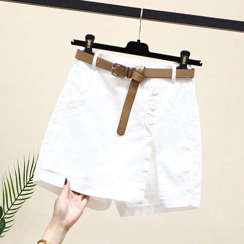 2025 Chic Shorts Women Korean Solid Buttons Side Slit A-line Streetwear Fashion Skirts Chic Harajuku Summer Loose Pants