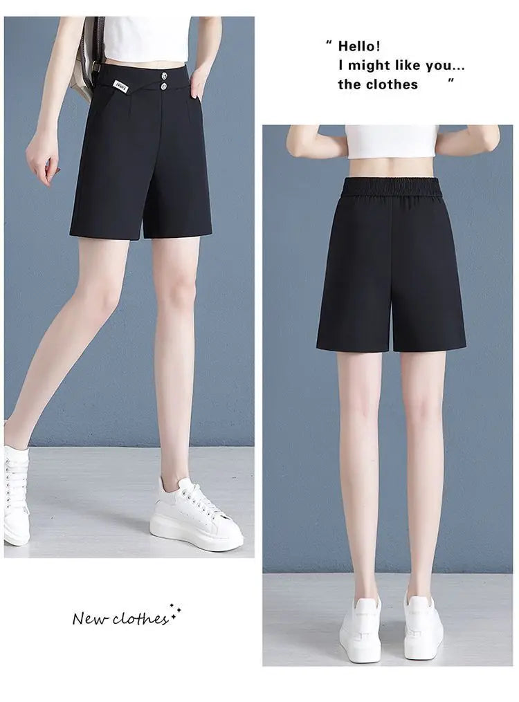 Women Korean Fashion Elegant High Waist Slim Straight Short Pants 2024 Summer Office Lady Chic Commute Casual Black White Shorts