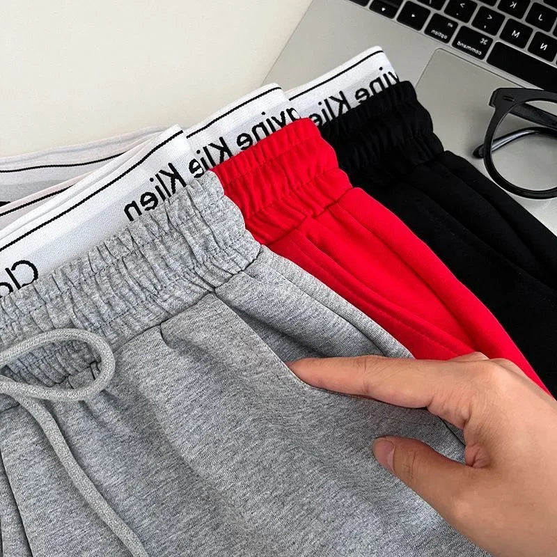 High Waist Drawstring Elastic Shorts Casual Sports Hot Pants Women's Summer New Letter Print Slimming Fake Two-Piece Pants