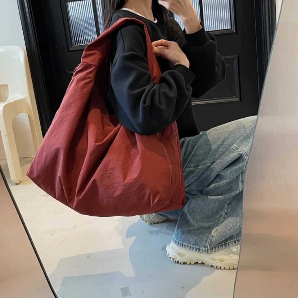Japanese Fashion Casual Nylon Tote Bag Women 2025 New Style Trend All-match Large Capacity Underarm Bag Commuter Shoulder Bag
