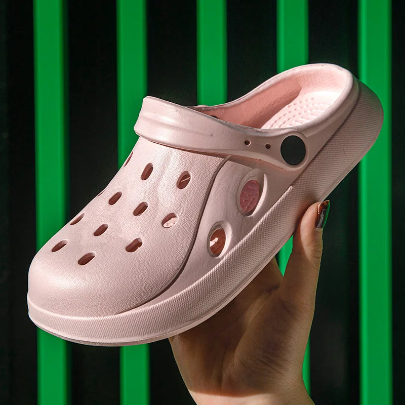 Summer Hollow Out Closed Toe Non-slip Slippers Soft Bottom Clogs Sandals Women Men Lightweight Outdoor Thick-soled Garden Shoes