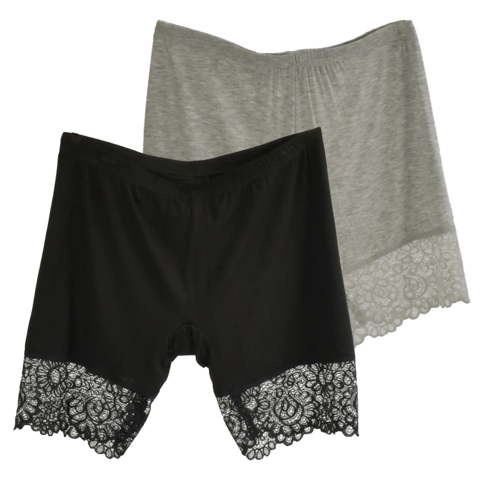 2Pcs Women Plus Big Size Safety With Lace Woman Panties Pants High Waist Shorts Under Female Summer Under Skirt Shorts Modal