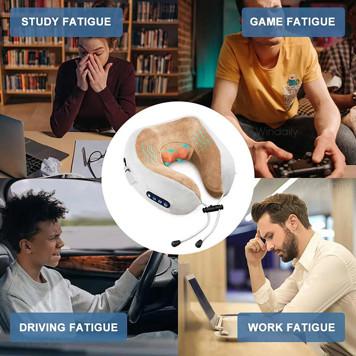 Portable U-Shape Neck Pillow Massage Machine Heat Vibrater Shoulder Neck Muscle Relax Electric Massager Instrument USB Charging