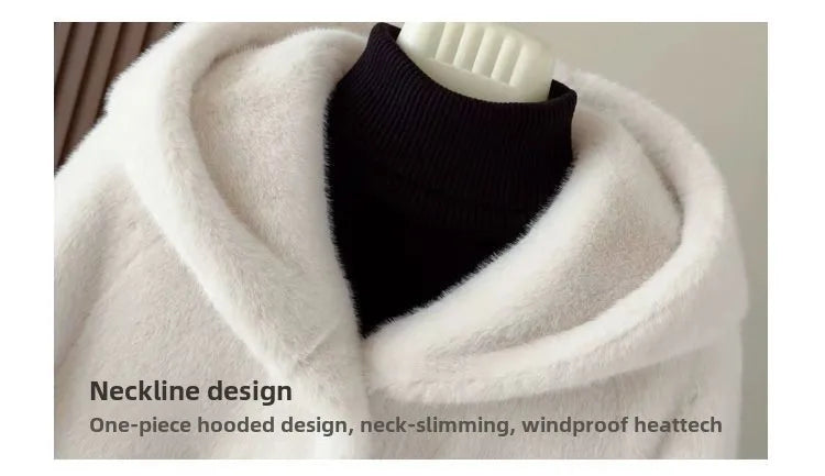 Faux Mink Fur Coat for Women,Covered Button Jackets,Hooded Overcoat,Female Clothes,Thicken Warm,Winter,New, 2025