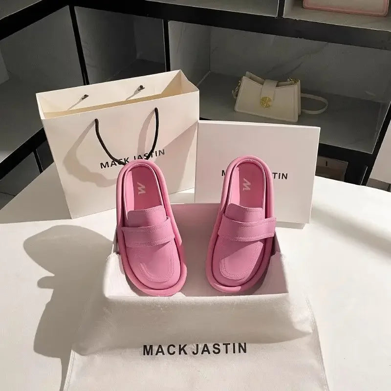 Spring/Summer Soft Bottom Women Slippers Fashionable Outdoor Retro Roman Sandals Casual Lazy Baotou Thick Bottom Half Slippers