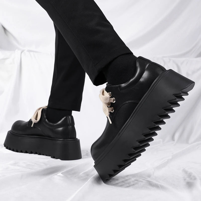 Autumn Men Platform Shoes Casual Business Genuine Leather Shoes Fashion Thick Sole Male Flat Sneakers British High Quality Shoes