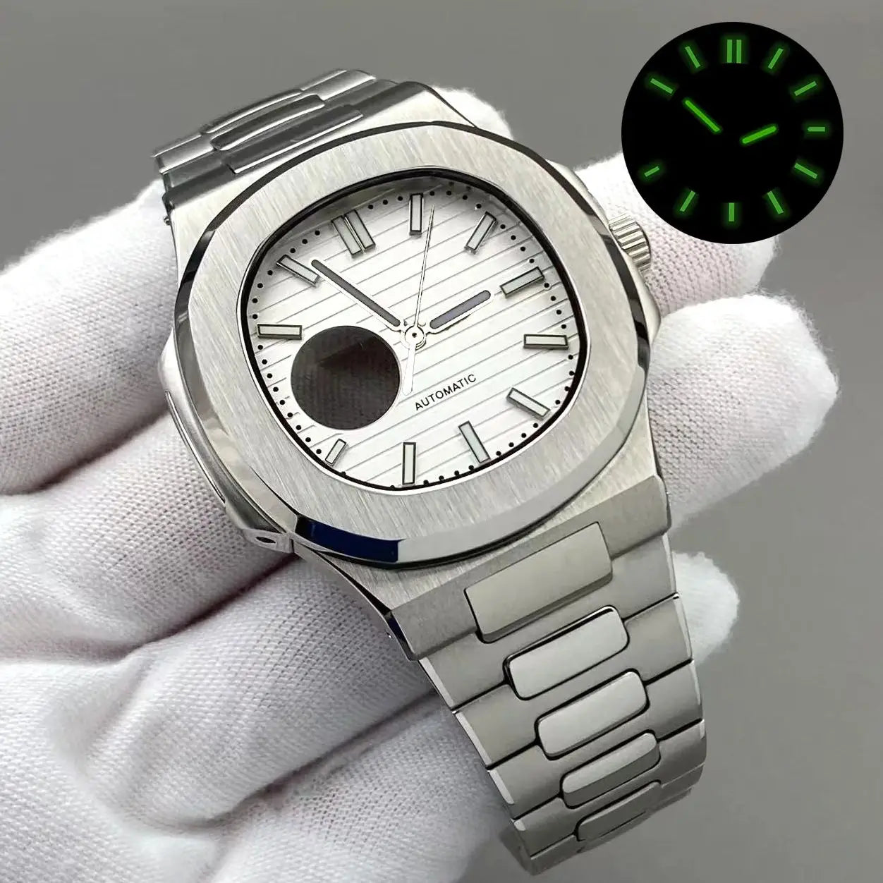 43mm Silver Stainless Steel for Nautilus Case NH35 NH36 NH38 4R Movements 30.5mm Dial Men Watch Repair Replacement Case NH35