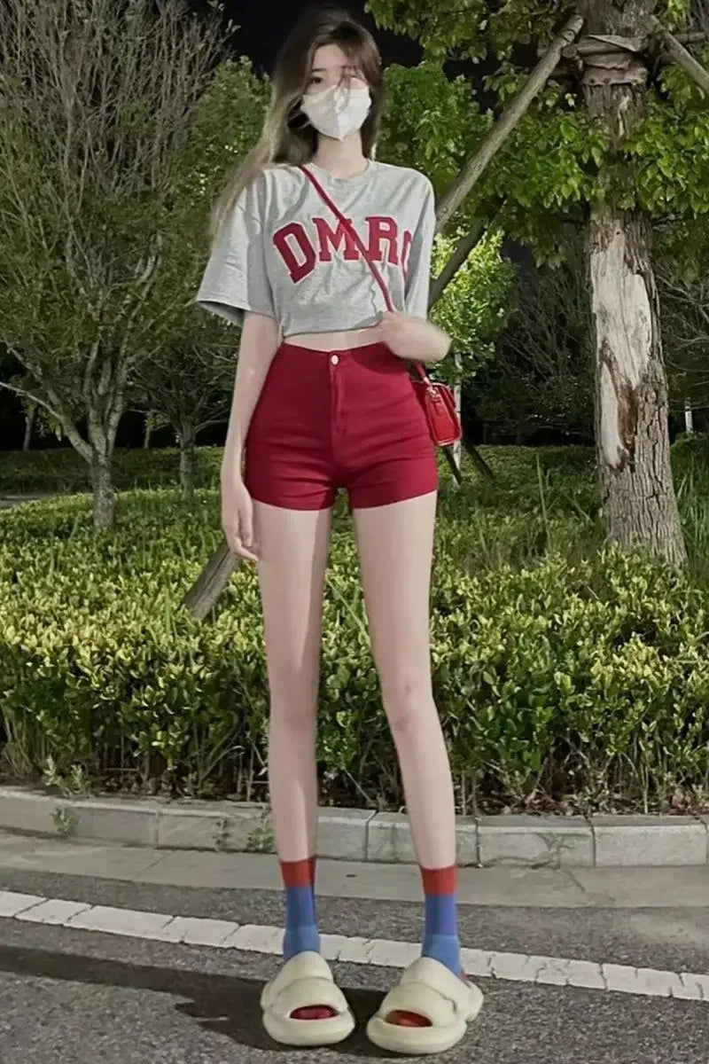 Women's Denim Shorts Summer Red Jorts Female Short Jeans Pants Aesthetic Outfits Fashion Clothing 2024 New In Youthful Luxury XL