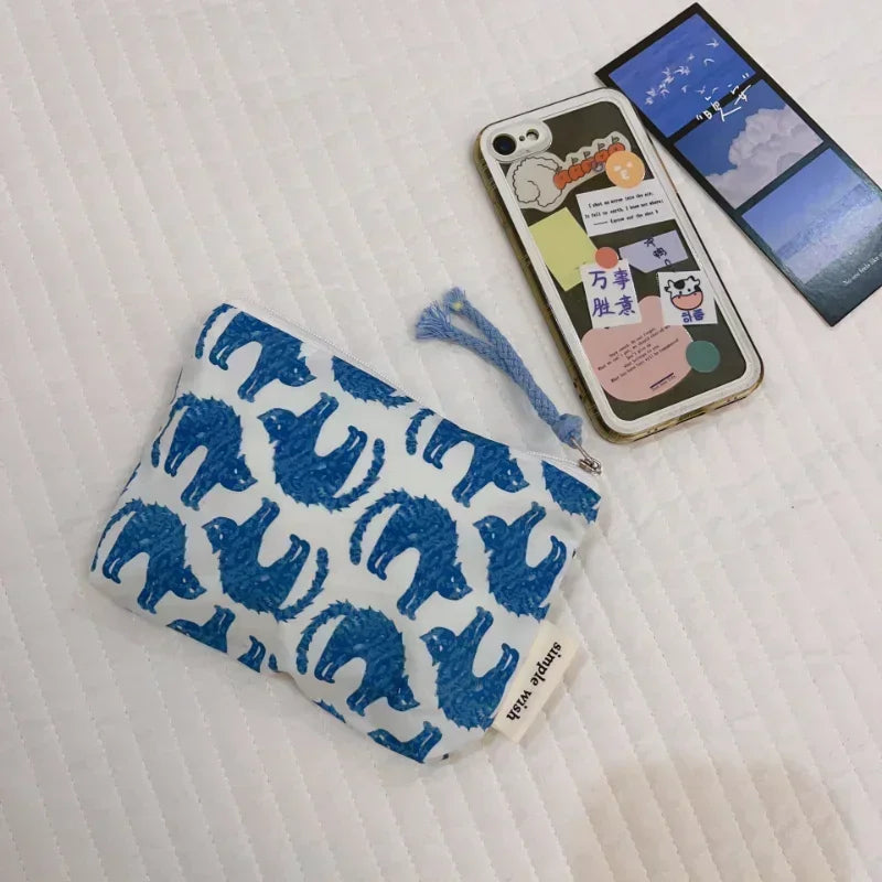 Fresh Floral Print Cotton Lipstick Purse Mini Storage Small Cloth Bag Headphone Bag Travel Cosmetic Pouch Make Up Storage Bag