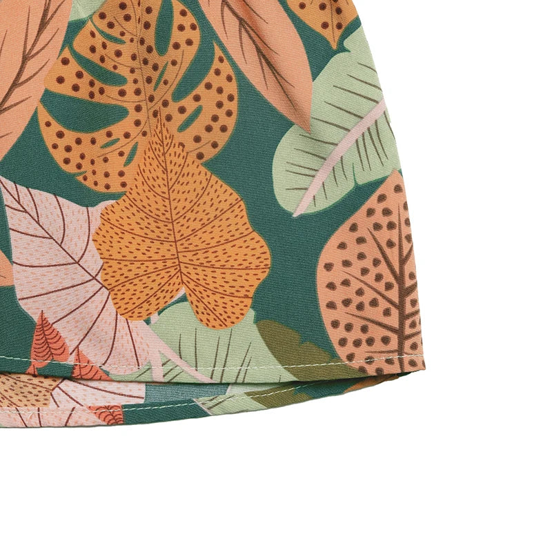 Tropical plant print faux style shorts for women in the summer of 2025, with a loose and comfortable waist