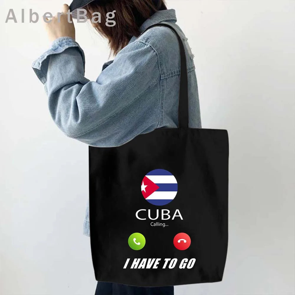 Cuba Country Map Flag Havana Travel Cuban Watercor Shopper Harajuku Canvas Totes Bag Cubana Girl Gift Love Heart Cotton Handbags