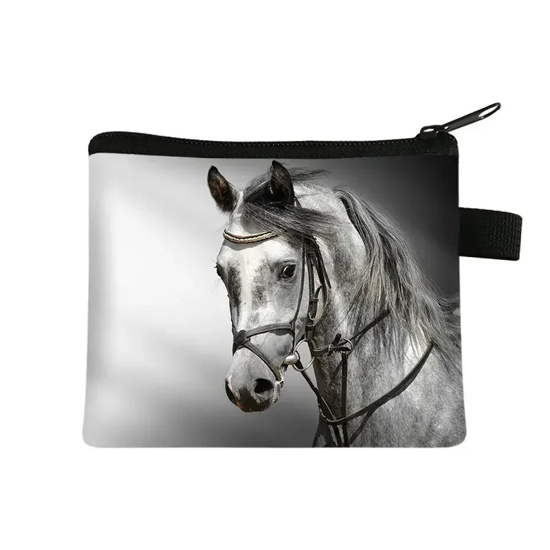Galloping Horse 3D Printing Coin Purse Ladies Shopping Portable Silver Coin Bag Travel Mini Credit Card ID Card Bag Gift