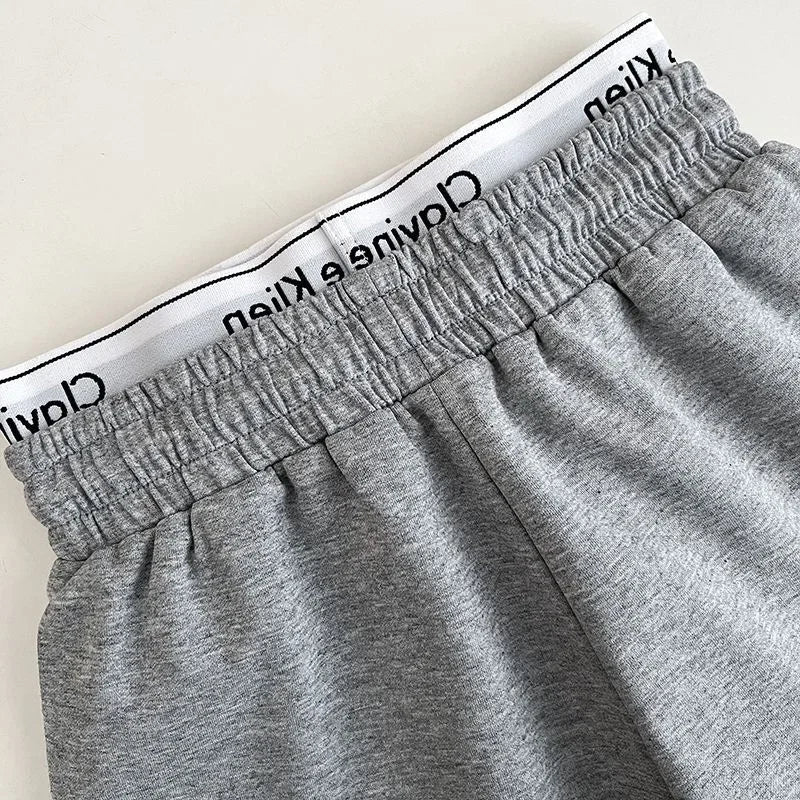 High Waist Drawstring Elastic Shorts Casual Sports Hot Pants Women's Summer New Letter Print Slimming Fake Two-Piece Pants