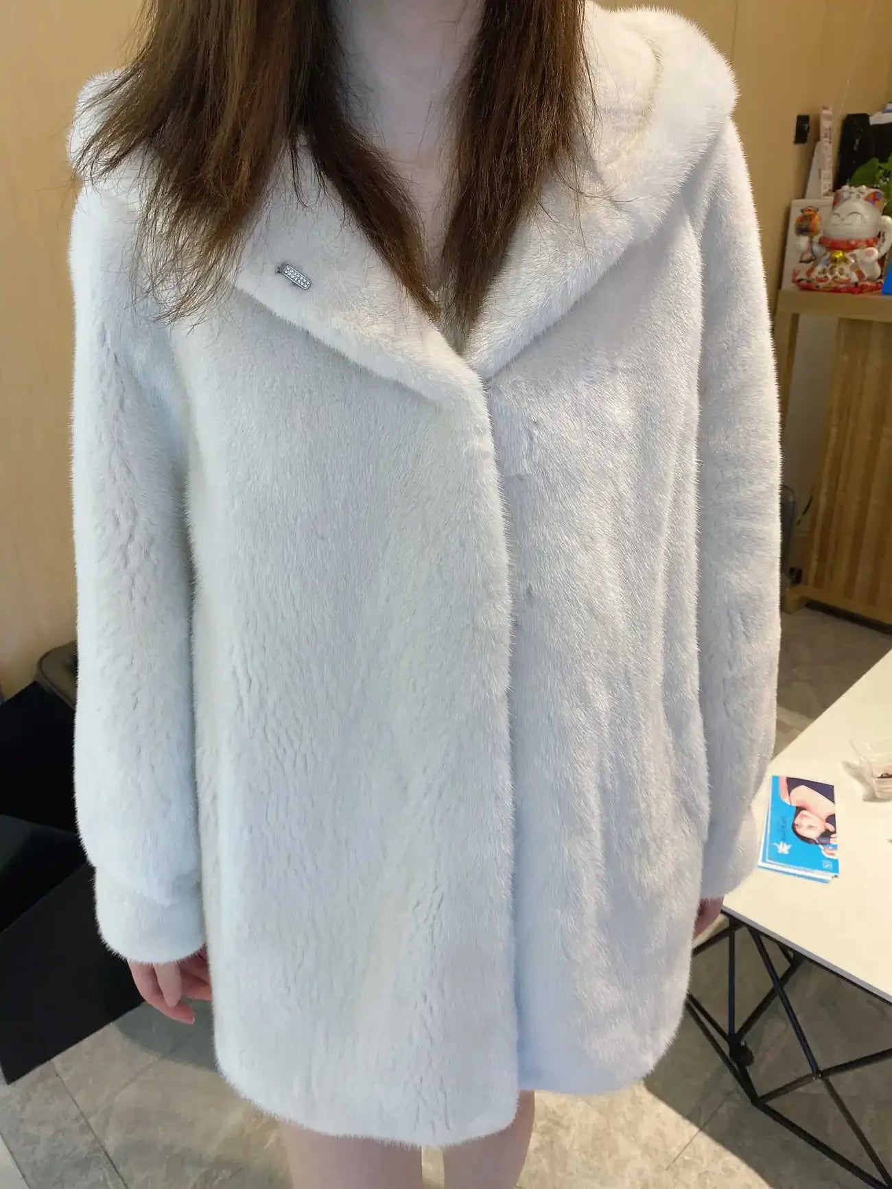 Faux Mink Fur Coat for Women,Covered Button Jackets,Hooded Overcoat,Female Clothes,Thicken Warm,Winter,New, 2025