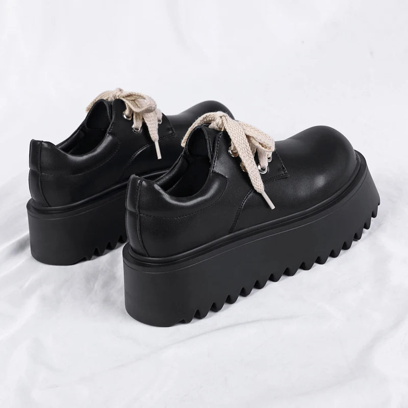 Autumn Men Platform Shoes Casual Business Genuine Leather Shoes Fashion Thick Sole Male Flat Sneakers British High Quality Shoes