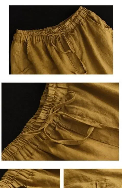 Cotton and Linen Shorts for Women Wearing Thin Mother Cotton and Linen Pants for Women Large Size Casual Linen Wide-leg Pants