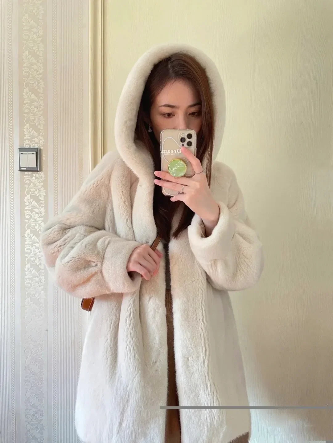 Faux Mink Fur Coat for Women,Covered Button Jackets,Hooded Overcoat,Female Clothes,Thicken Warm,Winter,New, 2025