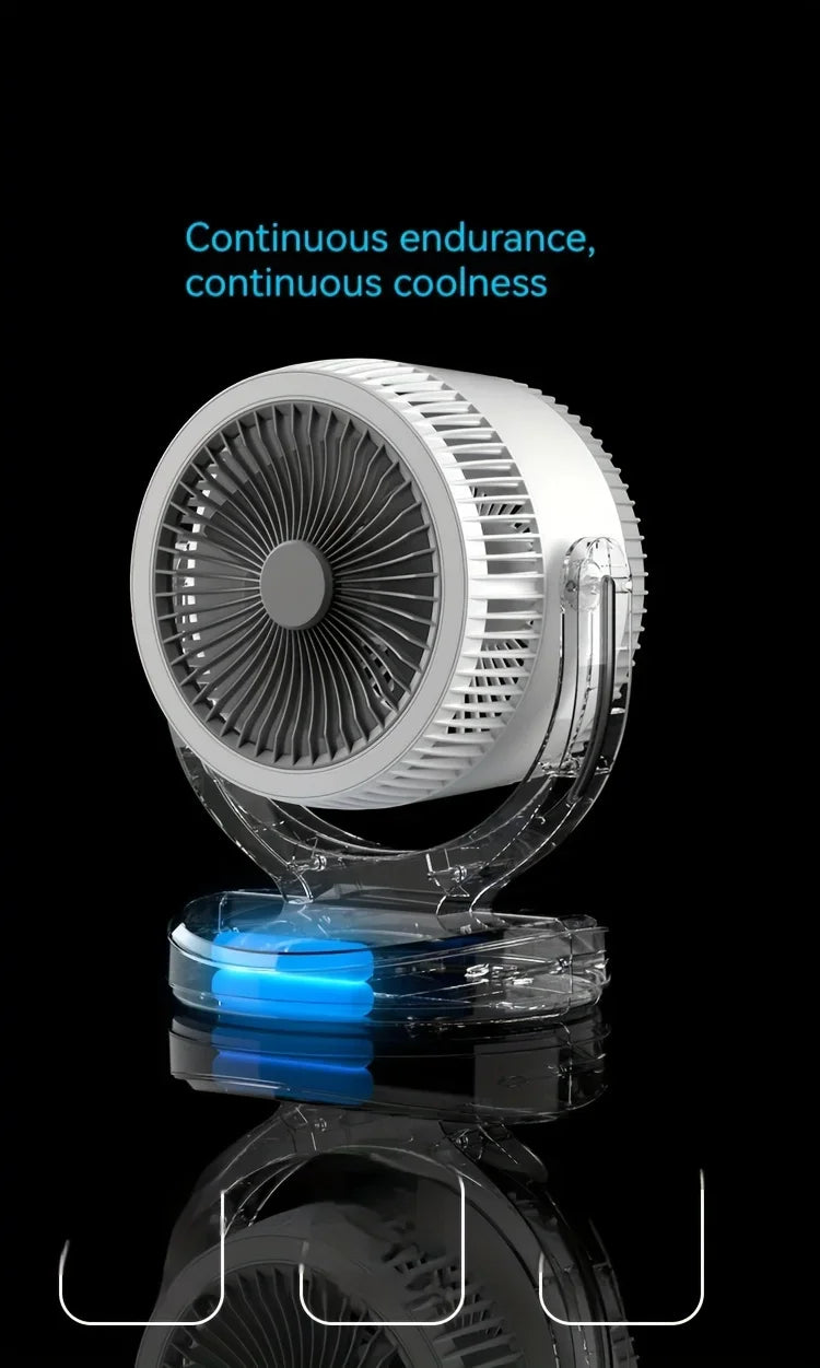 360-Degree Rotatable White Desk Fan with Night Light Charging Air Cycle Desktop Fan Adjustable Airflow for Indoor & Outdoor Use