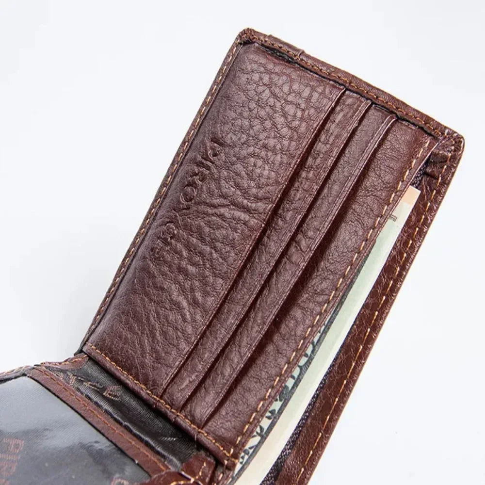 Men's Vintage PU Leather Wallet, Compact Card Holder & Purse, Durable Casual Slim Design with Metal Hasp