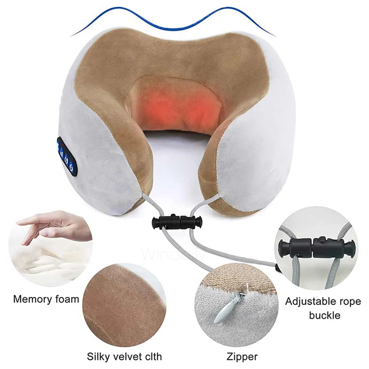 Portable U-Shape Neck Pillow Massage Machine Heat Vibrater Shoulder Neck Muscle Relax Electric Massager Instrument USB Charging