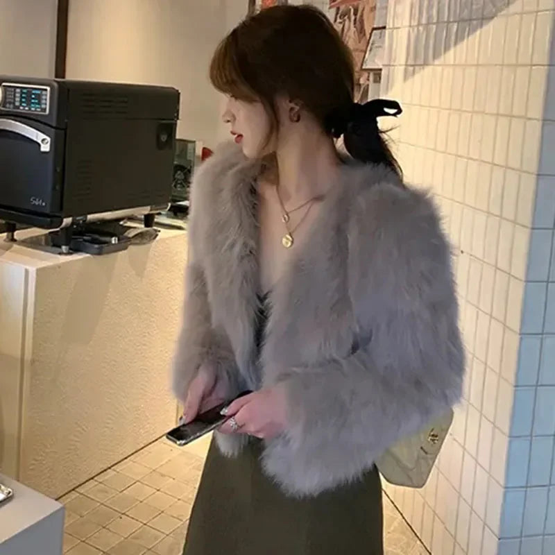 Faux Fur Coat Women Clothing Y2K Autumn New Fashion Casual Imitation Fox Fur Jacket Crop Loose All Match Warm Female Winter Top