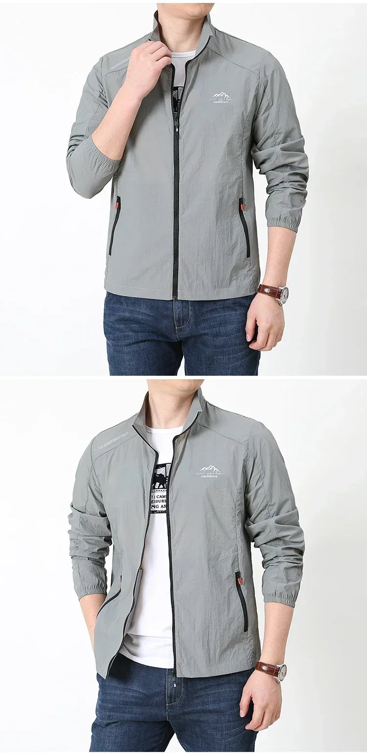 Men Summer Lightweight Breathable UV Sun Protection Jacket Ice Silk Cooling Sport Hooded Windbreaker Outdoor Running Skin Coat