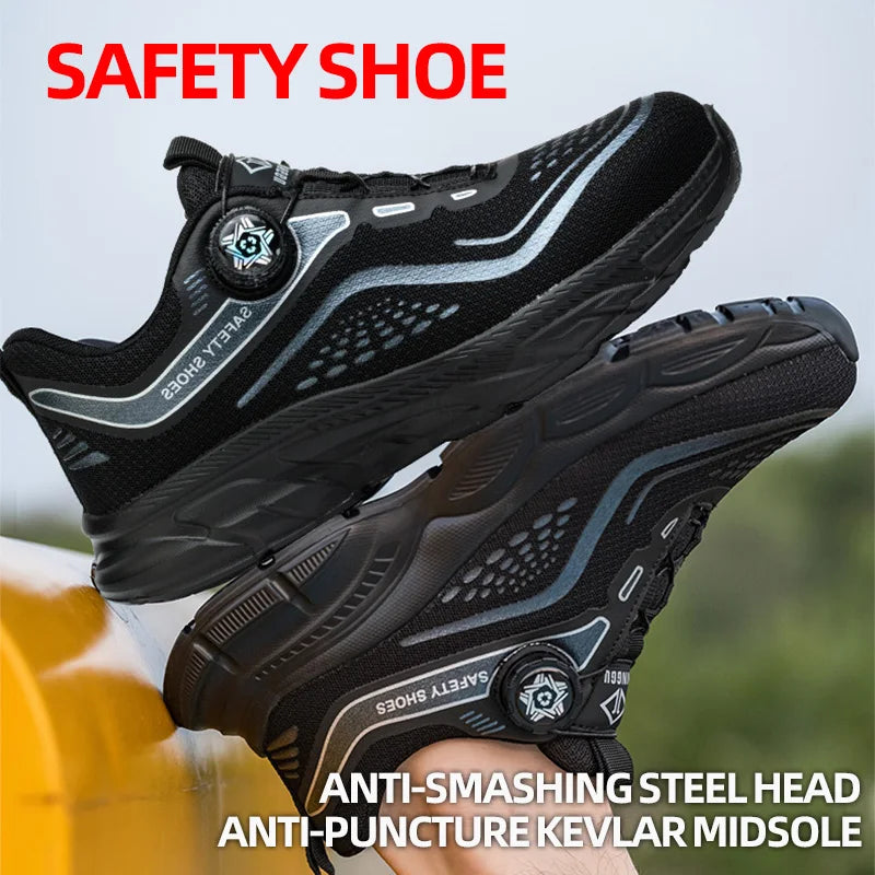 Rotating Button Men Shoes Security Sneakers Steel Toe Shoes Puncture-Proof work Shoes Anti-smash Sport Safety Shoes Protective