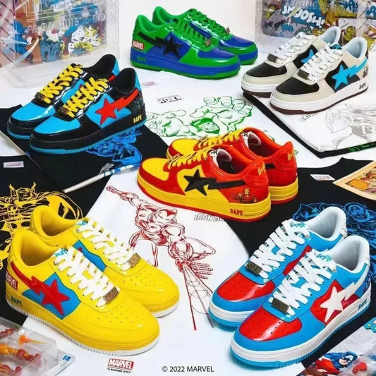 A BATHING APE Bape Sta X Marvel Hero Collection Co Branded Niche Street Vibe Fashion Casual Board Shoes Trend Shoes