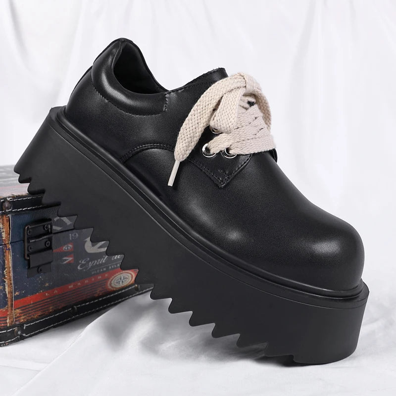 Autumn Men Platform Shoes Casual Business Genuine Leather Shoes Fashion Thick Sole Male Flat Sneakers British High Quality Shoes