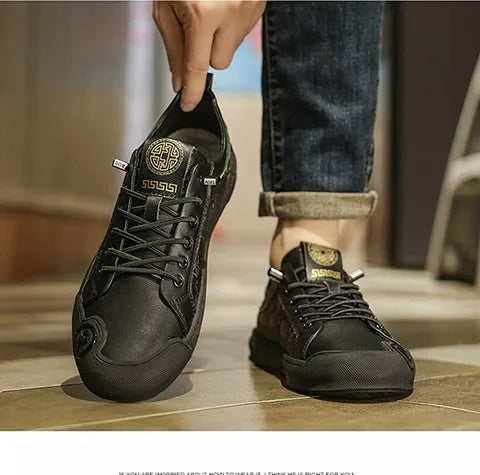 European Station Leather Fashion Men's Sneakers Men Shoes Man Embossed All Fashion Leather Red Casual Shoes for Men Men Shoes