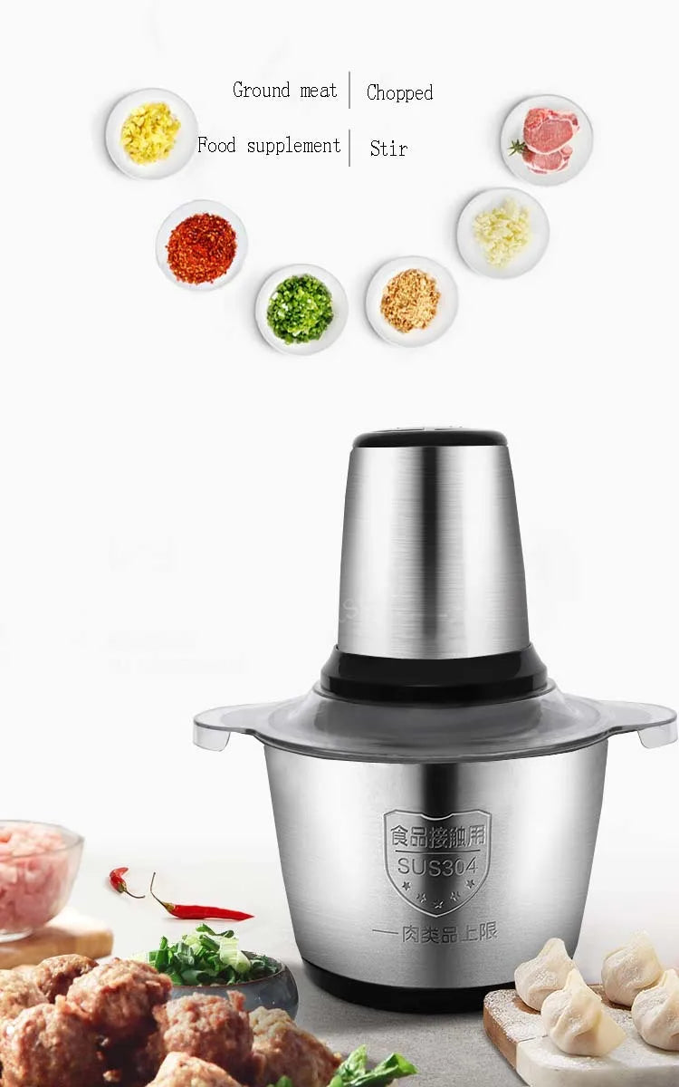 2 Speeds 30000W Stainless Steel 2L/3L Capacity Electric Chopper Meat Grinder Mincer Food Processor Slicer
