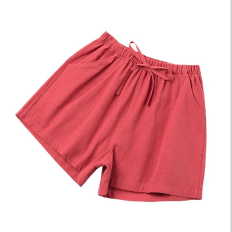 Women Solid Color Shorts High Waist Cotton And Linen Shorts Linen Slimming Loose Hot Pants Light Casual Elastic Waist Pants