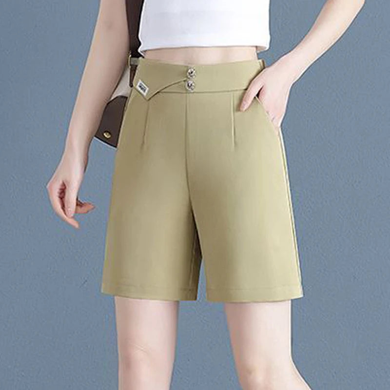Women Korean Fashion Elegant High Waist Slim Straight Short Pants 2024 Summer Office Lady Chic Commute Casual Black White Shorts