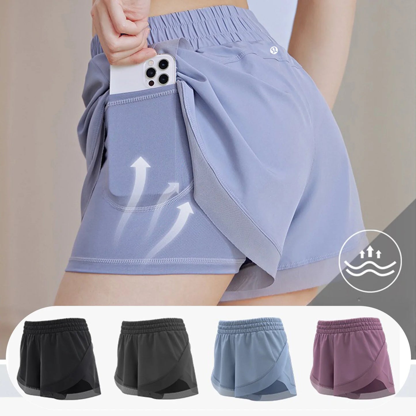 Fake Two Pairs of Sports Shorts, Women's Summer Mesh Quick Drying Training Running and Fitness Anti Glare Loose Running Pants