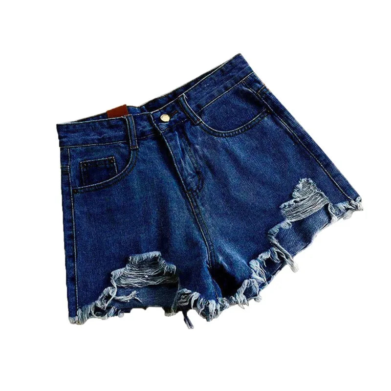 Korean Denim Holes Shorts For Women  Fashion High WaistWide Leg Short Jeans Female Designer Casual Street Short 2025 New Trend