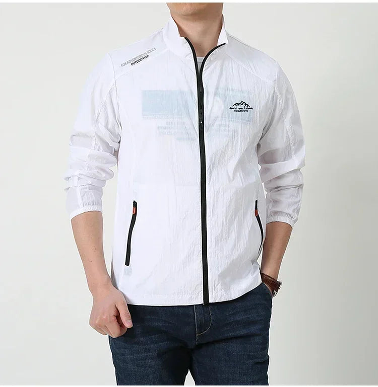 Men Summer Lightweight Breathable UV Sun Protection Jacket Ice Silk Cooling Sport Hooded Windbreaker Outdoor Running Skin Coat