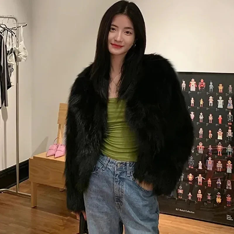Faux Fur Coat Women Clothing Y2K Autumn New Fashion Casual Imitation Fox Fur Jacket Crop Loose All Match Warm Female Winter Top