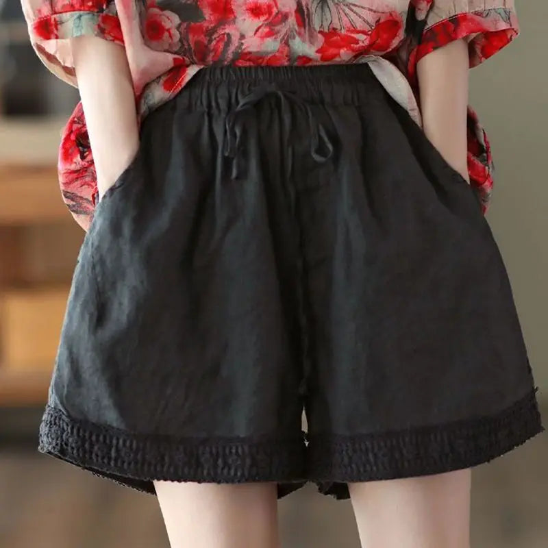 Cotton and Linen Shorts for Women Wearing Thin Mother Cotton and Linen Pants for Women Large Size Casual Linen Wide-leg Pants